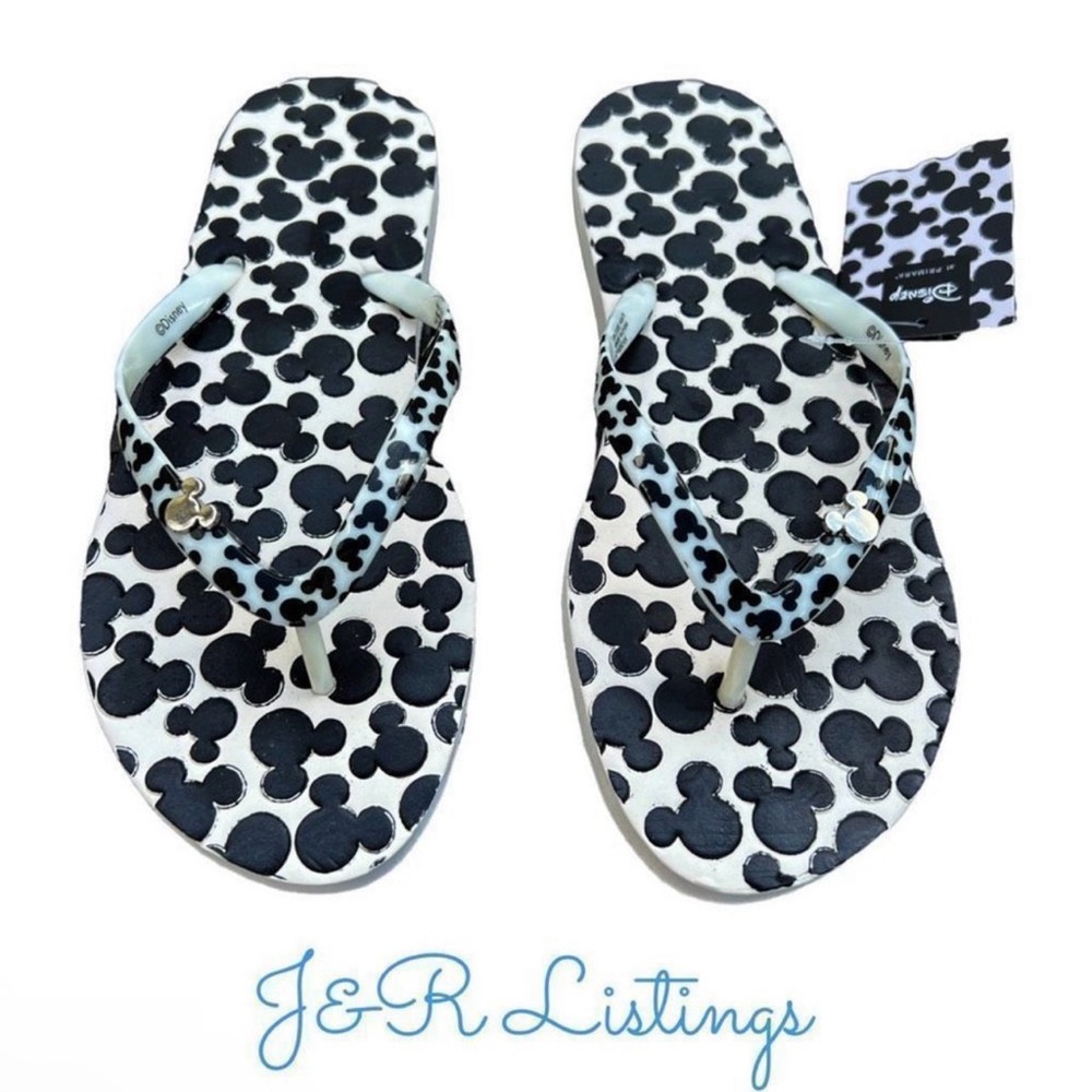 Disney Mickey Mouse Black and White Flip Flops